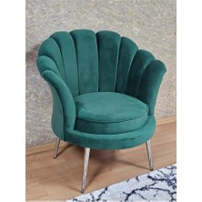 Tekli Istiridye Krom Kaplama Sivriltme Ayak Çay Seti Koltuk Tekli Berjer , Balkon, Salon, Ofis Yeşil Renk 47 x 47 Boyut/ebat