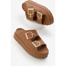 Kadın Taba Yüksek Poli Taban Çift Bantlı Tokalı Terlik