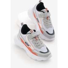Tonny Black Çocuk Unisex Gri Oranj Cırtlı Lastik Bağcıklı Spor Ayakkabı Hafif EVA Taban