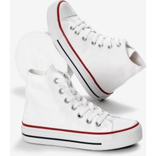 Kadın Beyaz Termo Kalın Taban Bağcıklı Uzun Keten Spor Ayakkabı