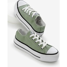 Çocuk Unisex Mint Yeşili Termo Kalın Taban Bağcıklı Keten Spor Ayakkabı