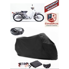 Honda C70 Super Cub Branda Siyah Arka Çanta Uyumlu(Topcase) Motosiket Brandası Motor Örtüsü Çadır Su Geçirmez Motosiklet Kılıfı Motor Brandası,lastikli,taşıma Torbalı
