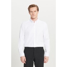 Pamuklu Tailored Slim Fit Dar Kesim Düğmeli Yaka Armürlü Gömlek