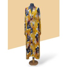 Pamuklu Viskon Yazlık Uzun Düğmeli Elbise ( Namaz Elbisesi ) - Çiçekli Sarı