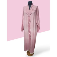Pamuklu Viskon Yazlık Uzun Düğmeli Elbise ( Namaz Elbisesi ) - Pembe Degrede Desen