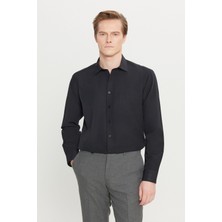 Altınyıldız Classics Erkek Siyah Kolay Ütülenebilir Non-Iron Comfort Fit Geniş Kesim Klasik Yaka Gömlek