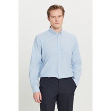 %100 Pamuk Comfort Fit Rahat Kesim Düğmeli Yaka Balıksırtı Desenli Gömlek