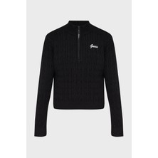 Guess Lavinia Regular Fit Yarım Fermuarlı Dik Yaka Örgü Kazak V5BR02Z0572 Bayan KAZAK V5BR02 Z0572 JBLK
