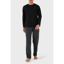 Emporio Armani Pamuklu Jakarlı Regular Fit Normal Bel Bisiklet Yaka Pijama Takımı Erkek Pijama Takımı EM000611 AF14994 MC273