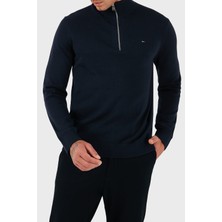 Tommy Jeans Pamuklu Slim Fit Yarım Fermuarlı Dik Yaka Kazak Erkek Kazak DM0DM21654 C1G