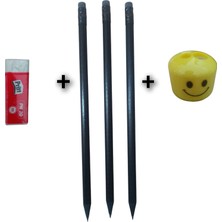 3 Adet Fatih Silgili Siyah Baskısız Kurşunkalem + 1 Adet Çift Bıçaklı Kalemtraş + 1 Adet Büyük Boy Silgi