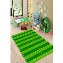 Dijital Baskılı Kaymaz Futbol Sahası Desenli Çocuk Oyun Halısı