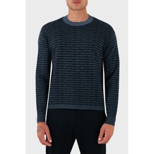 Emporio Armani Jakarlı Logo Baskılı % 100 Yün Bisiklet Yaka Kazak Erkek Kazak EM002630 AF14199 FB077