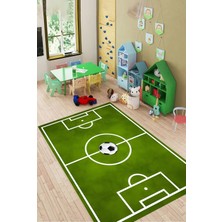Dijital Baskılı Kaymaz Futbol Sahası Desenli Çocuk Oyun Halısı