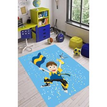 Dijital Baskılı Kaymaz Taban Sarı Lacivert Bayraklı Çocuk Oyun Halısı