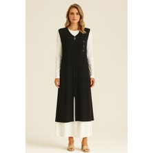 5299 Yanları Taş ve Zımba Detaylı Önü Fermuarlı Büyük Beden Yelek Qys Yelek 5299 #23-06#