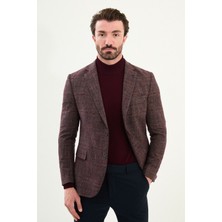Ekoseli Slim Fit Mono Yaka Yün Erkek Ceket