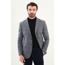Ekoseli Slim Fit Mono Yaka Yün Erkek Ceket