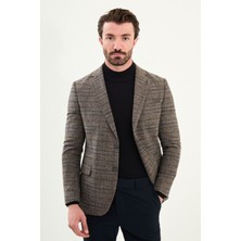 Ekoseli Slim Fit Mono Yaka Yün Erkek Ceket