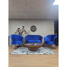 Istiridye Takım Krom Kaplama Sivriltme Ayak Çay Seti Koltuk Takımı Mavi Renk 110 x 48 Boyut/ebat