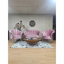 Istiridye Takım Krom Kaplama Telli Ayak Çay Seti Koltuk Takımı Pembe Renk 110 x 48 Boyut/ebat