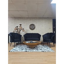 Istiridye Takım Siyah Boyalı Sivriltme Ayak Çay Seti Koltuk Takımı Siyah Renk 110 x 48 Boyut/ebat