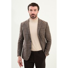 Ekoseli Slim Fit Mono Yaka Yün Erkek Ceket
