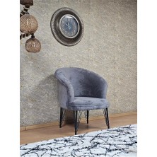 Tekli Teddy Siyah Boyalı Telli Ayak Çay Seti Koltuk Tekli Berjer , Balkon, Salon, Ofis Gri Renk 40,5 Boyut/ebat
