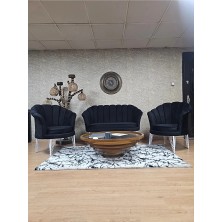 Istiridye Takım Beyaz Boyalı Telli Ayak Çay Seti Koltuk Takımı Siyah Renk 110 x 48 Boyut/ebat