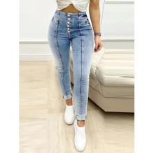 Rengastyle Kadın Çok Düğmeli Yüksek Bel Jean Pantolon