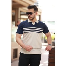 Erkek Çizgi Desenli Yakalı Kısa Kollu T-Shirt