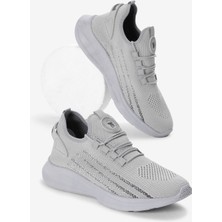 Unisex Gri Termo Taban Şerit Detaylı Bağcıklı Triko Spor Ayakkabı