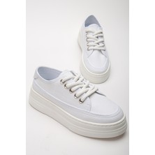 Kadın Beyaz Poli Taban Keten Halat Bağcıklı Spor Ayakkabı