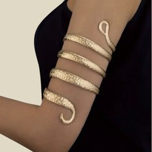 Gümüş-Gold Renk Yılan Desenli Spiral Kol Üstü Bilezik – Ayarlanabilir Vintage Metal Kol Aksesuarı Kadın