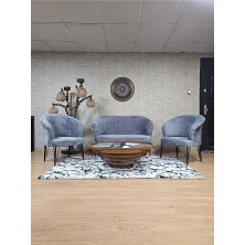 Teddy Takım Siyah Boyalı Telli Ayak Çay Seti Koltuk - Berjer , Balkon, Salon, Ofis Gri Renk 40 x 125 Boyut/ebat