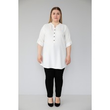 Kadın Büyük Beden Düğme Detaylı Jesica Kumaş Katlama Kol Hakim Yaka Tunik