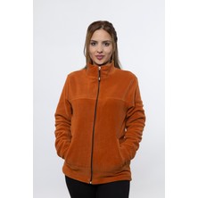 Kadın Önü Fermuarlı Kışlık Tarçın Renk Polar Ceket