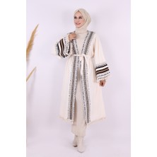 Bym Fashion Etrik İşlemeli Triko Kimono 12675 Taş