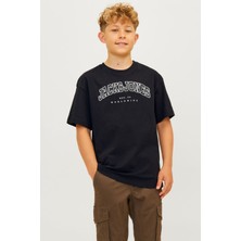 Jack & Jones Jjecaleb Varsıty Tee Ss O Siyah Erkek Çocuk Kısa Kol T-Shirt