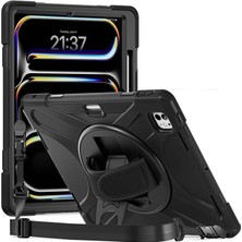 iPad Pro 13 2024 Uyumlu Defender Standlı Zırhlı Silikon Tablet Kılıfı (Siyah)
