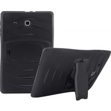 Samsung Galaxy T560 Tab E 9.6  Standlı Zırhlı Silikon Tablet Kılıfı (Siyah)