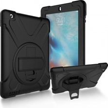 iPad 1-2-3-4 Uyumlu Defender Standlı Zırhlı Silikon Tablet Kılıfı (Siyah)