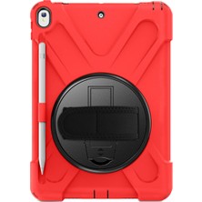 iPad Air 3 10.5 Inc Uyumlu Defender Standlı Zırhlı Silikon Tablet Kılıfı (Kırmızı)