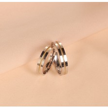 Ortası Ince Şerit Altın Kaplama Yanları Gümüş Kaplama(Kadın-Erkek) Yüzük