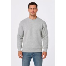 Erkek Üç Iplik Düz Bisiklet Yaka Sweatshirt - Gri
