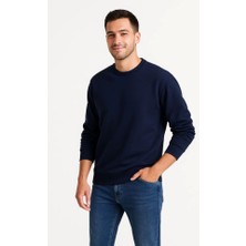 Erkek Üç Iplik Düz Bisiklet Yaka Sweatshirt - Lacivert
