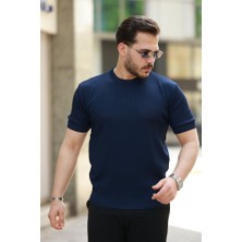 Erkek Bisiklet Yaka Jakarlı Kısa Kollu Tshirt