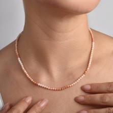 Nox Jewelry 14 Ayar Altın Kaplama Gümüş Doğal Pembe Opal Taşlı Fasetli Kolye - Minimal Zarif Choker Tasarım
