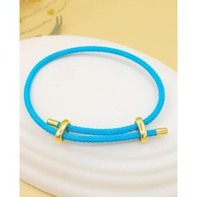 Çelik Gold Detaylı Ayarlanabilir Turkuaz Ip Bileklik