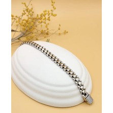 Xupıng Unisex Zincir Zirkon Taşlı Silver Premium Bileklik